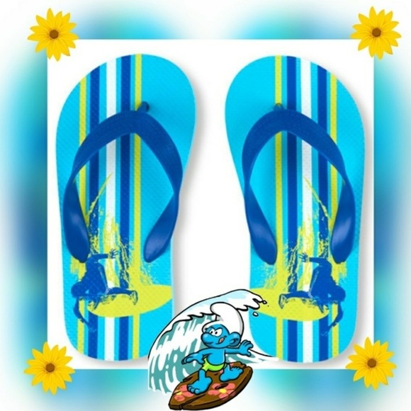 Children’s Place ✦ Toddler Flip Flops ✦ Blue Striped Foam Elastic Strap Sz 4 NWT - Picture 1 of 4